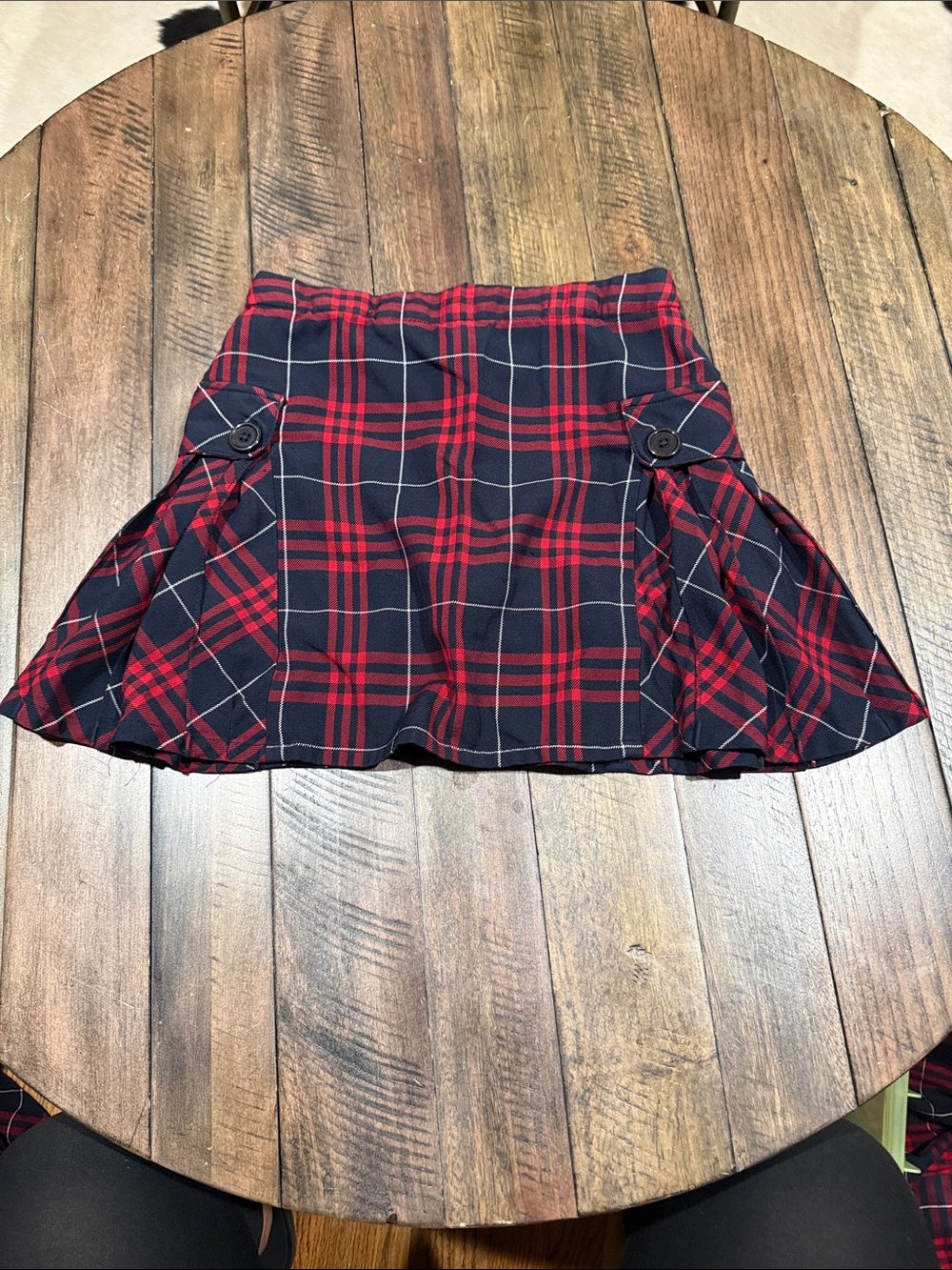 Lands’ End Girls Size 10 Navy Red Plaid Pleated Skort School Uniform Preppy